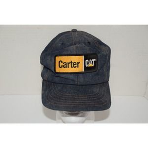 Vintage Carter Cat Caterpillar Snapback Trucker Hat DENIM Tonkin Made In USA